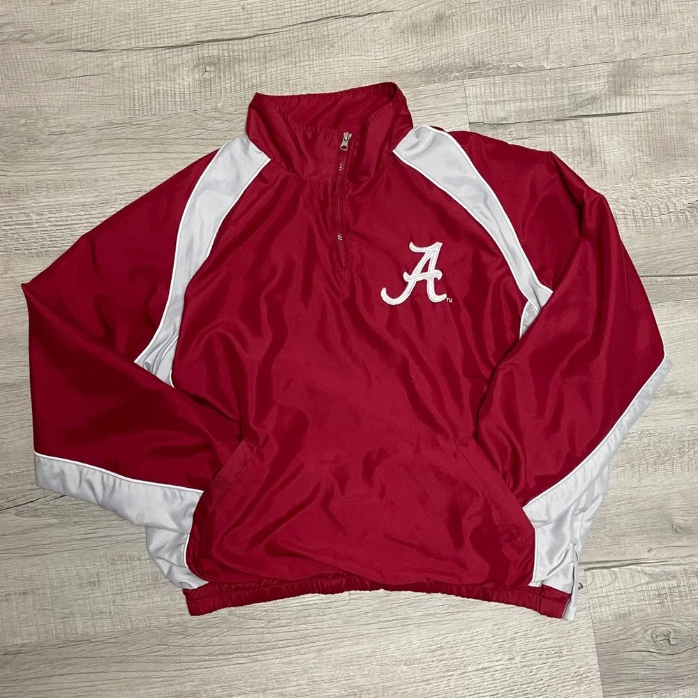 Alabama‎ Crimson Tide Jacket Mens XL 58 Sports Quarter Zip Windbreaker Red White